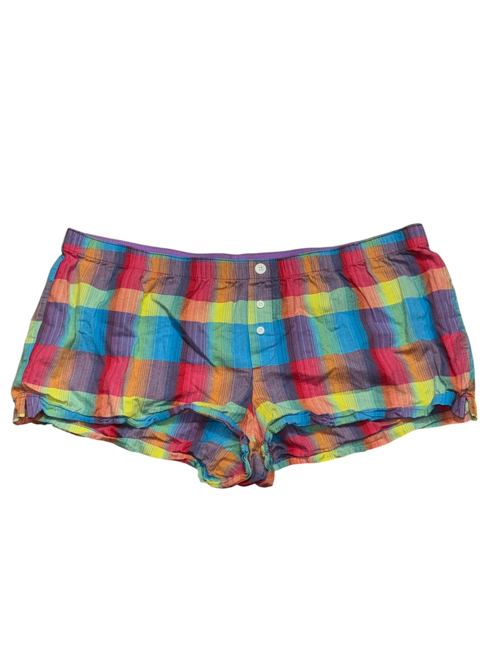 rainbow plaid pajama shorts